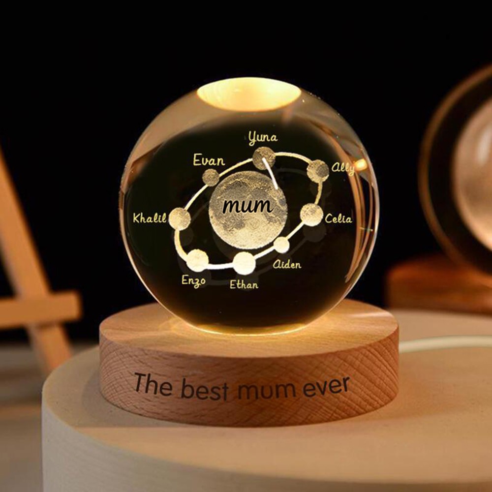 Custom Mum Moon Phase Crystal Ball LED Night Light The Day You Became Our Mum