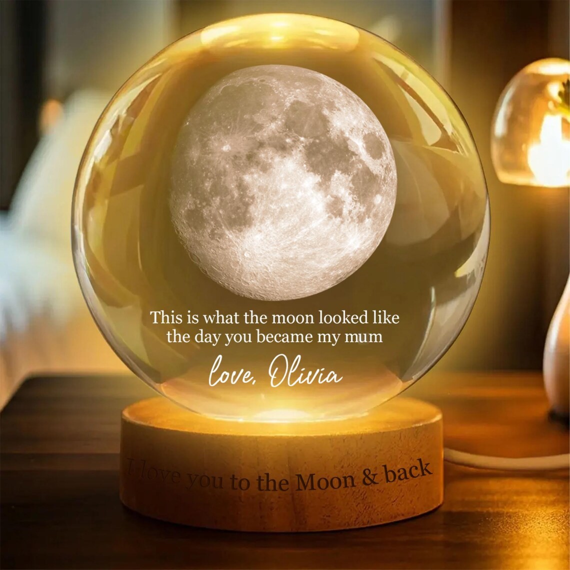 Custom Mum Moon Phase Crystal Ball LED Night Light The Day You Became Our Mum