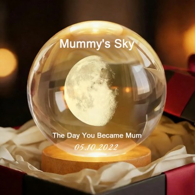 Custom Mum Moon Phase Crystal Ball LED Night Light The Day You Became Our Mum