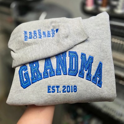 Custom Embroidered Glitter Grandma Mama Sweatshirt With Kids Name on Sleeve
