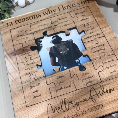 Personalized 12 Reasons Why I Love You Wooden Puzzle Piece For Valentine's Day Gift Ideas
