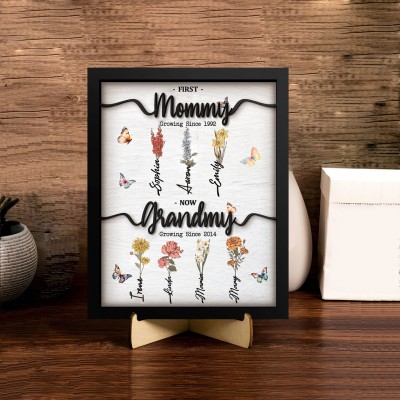 First Mom Now Grandma Personalized Birth Flower Wood Sign With Kids Name For Mother's Day Gift Ideas