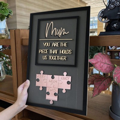 You Are The Piece That Holds Us Together Personalised Mum Puzzle Wood Sign From Kids Gift