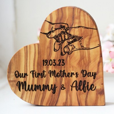 Personalised 'Our First Mothers Day Together' Wooden Heart Keepsake Mum Gifts From Daughter Son