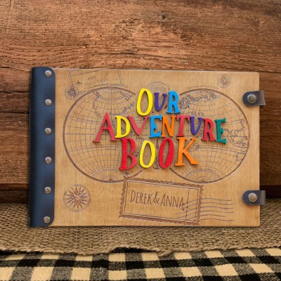 Our Adventure Book Personalized Wood Photo Album For Valentine's Day Anniversary Gift Ideas