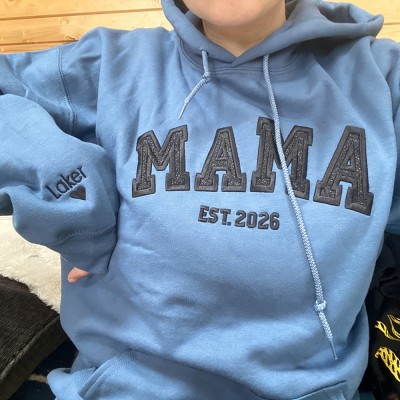 Custom Embroidered Glitter Mama Sweatshirt With Kids Name on Sleeve