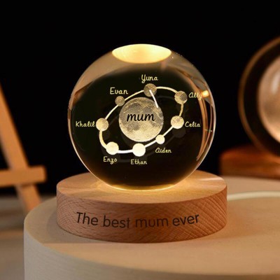 Custom Mum Moon Phase Crystal Ball LED Night Light The Day You Became Our Mum